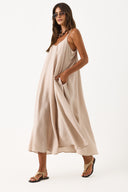 Kadın Askılı Maxi Boy Elbise (CUPRO) - Taş