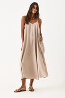 Kadın Askılı Maxi Boy Elbise (CUPRO) - Taş