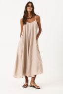 Kadın Askılı Maxi Boy Elbise (CUPRO) - Taş