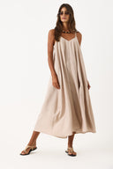 Kadın Askılı Maxi Boy Elbise (CUPRO) - Taş