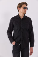 Erkek Austin Black Slim Fit Jean Gömlek %100 Pamuk - Black