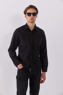 Erkek Austin Black Slim Fit Jean Gömlek %100 Pamuk - Black