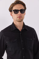 Erkek Austin Black Slim Fit Jean Gömlek %100 Pamuk - Black