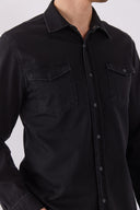 Erkek Austin Black Slim Fit Jean Gömlek %100 Pamuk - Black