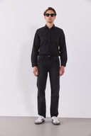 Erkek Austin Black Slim Fit Jean Gömlek %100 Pamuk - Black