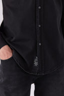 Erkek Austin Black Slim Fit Jean Gömlek %100 Pamuk - Black