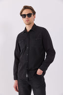 Erkek Austin Black Slim Fit Jean Gömlek %100 Pamuk - Black