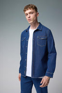 Erkek Austin Dark Blue Slim Fit Jean Gömlek %100 Pamuk - Dark Blue