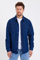 Erkek Austin Dark Blue Slim Fit Jean Gömlek %100 Pamuk - Dark Blue