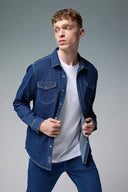 Erkek Austin Dark Blue Slim Fit Jean Gömlek %100 Pamuk - Dark Blue