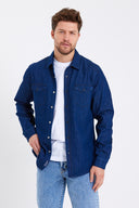 Erkek Austin Dark Blue Slim Fit Jean Gömlek %100 Pamuk - Dark Blue