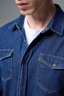 Erkek Austin Dark Blue Slim Fit Jean Gömlek %100 Pamuk - Dark Blue