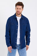 Erkek Austin Dark Blue Slim Fit Jean Gömlek %100 Pamuk - Dark Blue