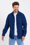 Erkek Austin Dark Blue Slim Fit Jean Gömlek %100 Pamuk - Dark Blue