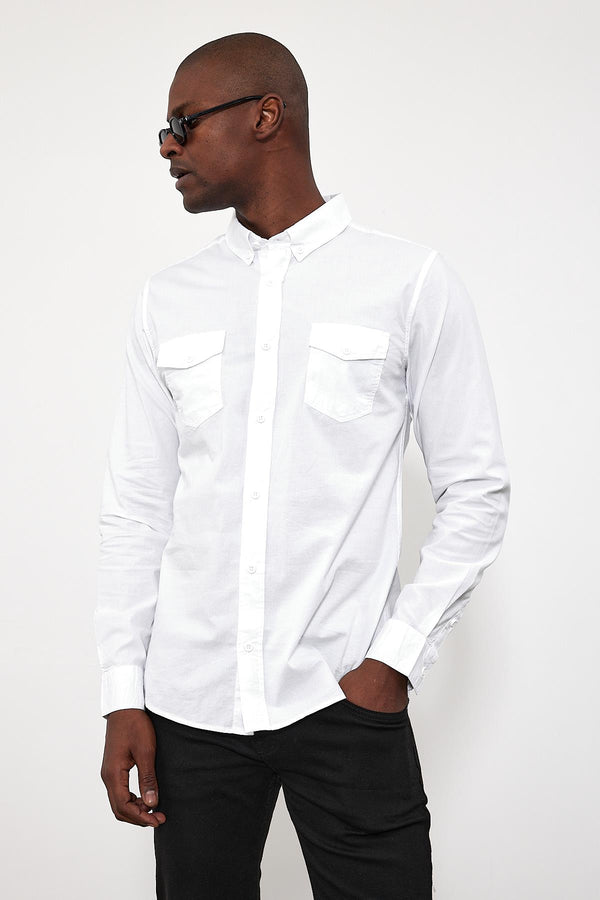 Austin Slim Fit Gabardin Gömlek - BEYAZ