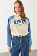 Kadın Baskılı Kontrast Parçalı Sweatshirt - Mavi