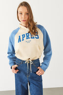 Kadın Baskılı Kontrast Parçalı Sweatshirt - Mavi