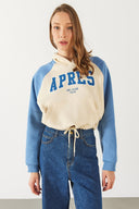 Kadın Baskılı Kontrast Parçalı Sweatshirt - Mavi