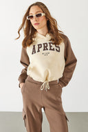 Kadın Baskılı Kontrast Parçalı Sweatshirt - Vizon