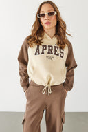 Kadın Baskılı Kontrast Parçalı Sweatshirt - Vizon