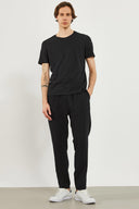 Erkek Beli Lastikli Müslin Chino Pantolon %100 Pamuk - Siyah