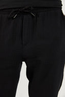 Erkek Beli Lastikli Müslin Chino Pantolon %100 Pamuk - Siyah