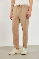 Erkek Beli Lastikli Müslin Chino Pantolon %100 Pamuk - Taş