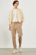 Erkek Beli Lastikli Müslin Chino Pantolon %100 Pamuk - Taş