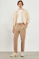 Erkek Beli Lastikli Müslin Chino Pantolon %100 Pamuk - Taş