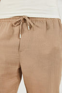 Erkek Beli Lastikli Müslin Chino Pantolon %100 Pamuk - Taş