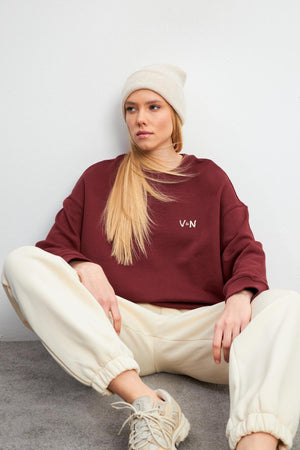 Kadın Beli Lastikli Oversize Jogging Pantolon - Kemik