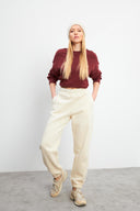 Kadın Beli Lastikli Oversize Jogging Pantolon - Kemik