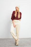 Kadın Beli Lastikli Oversize Jogging Pantolon - Kemik