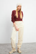 Kadın Beli Lastikli Oversize Jogging Pantolon - Kemik