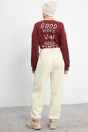 Kadın Beli Lastikli Oversize Jogging Pantolon - Kemik