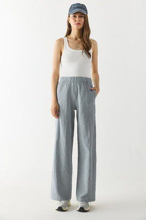 Kadın Beli Lastikli Pamuklu Krinkle Pantolon - Gri