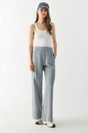 Kadın Beli Lastikli Pamuklu Krinkle Pantolon - Gri