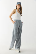 Kadın Beli Lastikli Pamuklu Krinkle Pantolon - Gri