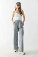 Kadın Beli Lastikli Pamuklu Krinkle Pantolon - Gri