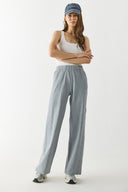 Kadın Beli Lastikli Pamuklu Krinkle Pantolon - Gri