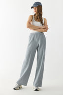Kadın Beli Lastikli Pamuklu Krinkle Pantolon - Gri