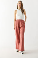 Kadın Beli Lastikli Pamuklu Krinkle Pantolon - Kiremit