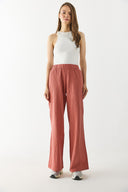 Kadın Beli Lastikli Pamuklu Krinkle Pantolon - Kiremit