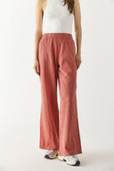 Kadın Beli Lastikli Pamuklu Krinkle Pantolon - Kiremit