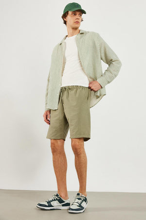 Erkek Beli Lastikli Paraşüt Şort - Haki