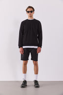 Erkek Beli Lastikli Teknik Şort - Siyah