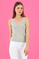 Kadın Bella Kalın Askılı V Yaka Triko Top - Gümüş