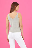 Kadın Bella Kalın Askılı V Yaka Triko Top - Gümüş