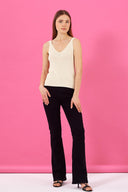 Kadın Bella Kalın Askılı V Yaka Triko Top - Kemik