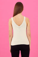 Kadın Bella Kalın Askılı V Yaka Triko Top - Kemik